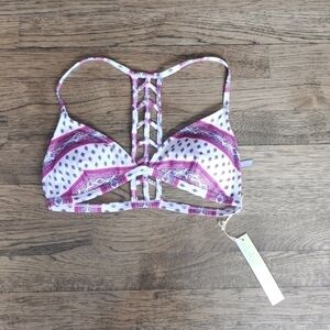 𝅺La Hearts Bikini Top Racerback Boho Print New Large